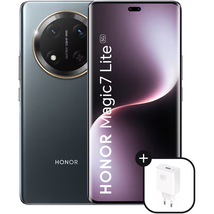 Telefon mobil HONOR Magic7 Lite, Dual SIM, 8GB RAM, 256GB, Titanium Black